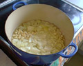 Onions, garlic and ginger boiling away